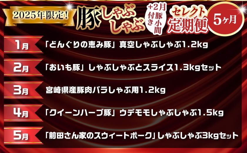 【セレクト定期便】☆豚しゃぶしゃぶ+2月豚小間付き☆定期便(5ヶ月)≪2026年お届け≫_T62-MY02