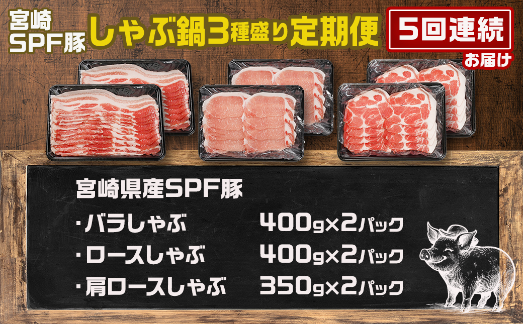 ≪5回連続お届け≫「宮崎SPF豚」しゃぶ鍋3種盛り2.3kgセット_T75-5-K901
