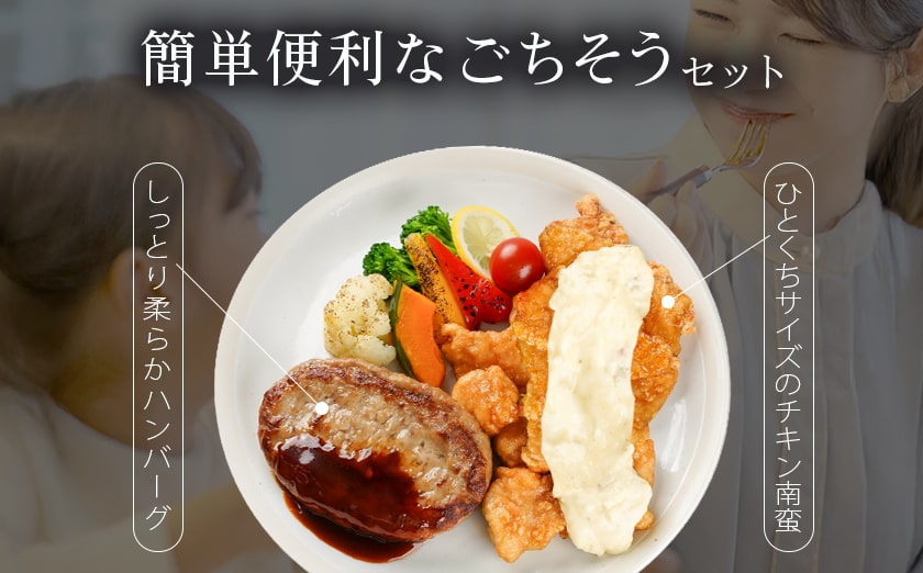 一口チキン南蛮&和牛入り合挽ハンバーグセット_AA-9236