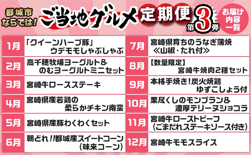 【セレクト定期便】第3弾☆都城市ご当地グルメ定期便(12ヶ月)≪2026年お届け≫_T180-MY01