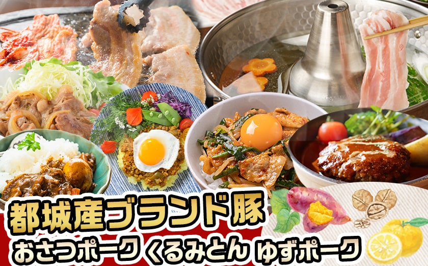 ≪隔月3回お届け≫都城産「おさつ・くるみ・ゆず」豚3種食べ比べ定期便_T45-3-1402
