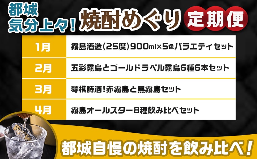 【セレクト定期便】都城気分上々！焼酎めぐり定期便(4ヶ月)≪2026年お届け≫_T84-MY01