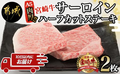 【A5】肉厚!宮崎牛サーロインハーフカットステーキ2枚≪みやこんじょ特急便≫_AD-0112-Q