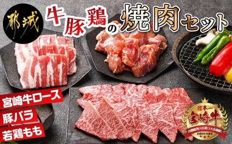 牛・豚・鶏の焼肉セット(宮崎牛ロース肉・豚バラ肉・若鶏もも肉)_AC-I601_【肉 牛肉 焼き肉 焼肉 人気 おすすめ 国産 宮崎県産】