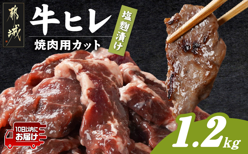 牛ヒレ塩麹タレ漬け1.2kg≪みやこんじょ特急便≫(焼肉用カット)_11-3303-Q