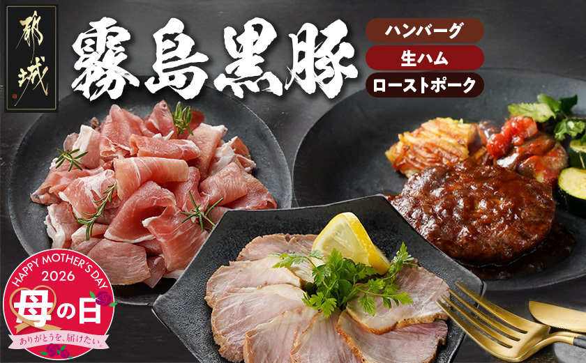 【母の日】霧島黒豚ハンバーグ3種&生ハム&ローストポーク≪5月7日～10日お届け≫_12-2802-MG