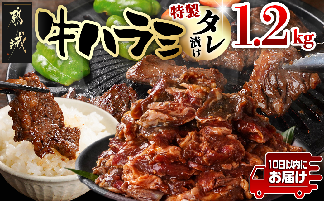 牛ハラミ タレ漬け1.2kg≪みやこんじょ特急便≫_12-3309-Q_【肉 牛肉 焼き肉 焼肉 人気 おすすめ】