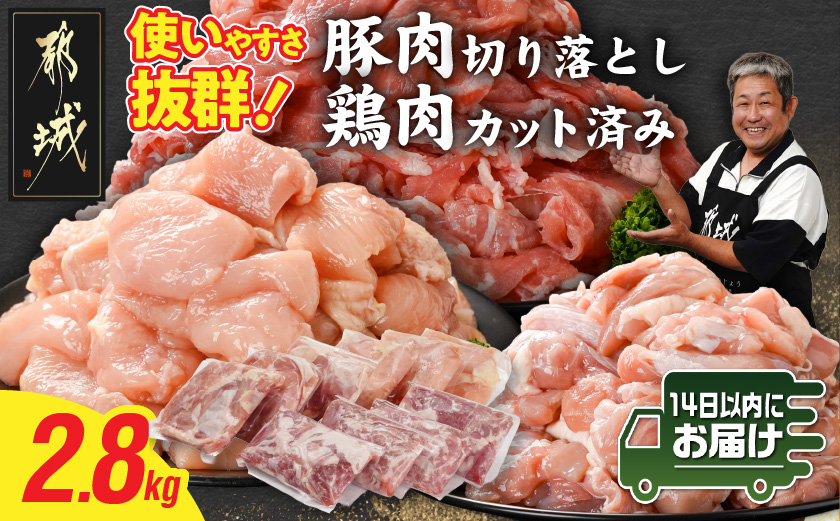 使いやすさ抜群!宮崎県産鶏肉(カット済)&豚肉切り落とし2.8kgセット≪みやこんじょ快速便≫_13-8401-R
