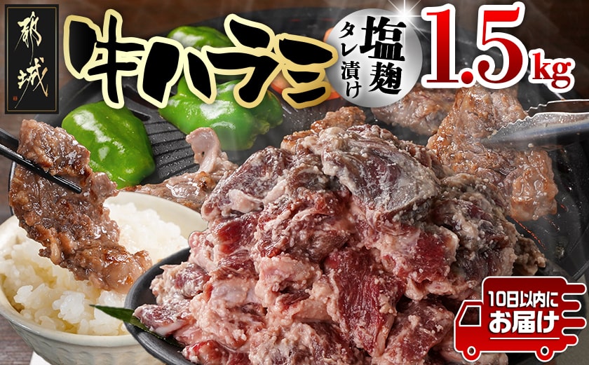 牛ハラミ 塩麹タレ漬け1.5kg≪みやこんじょ特急便≫_14-3305-Q_【肉 牛肉 焼き肉 焼肉 人気 おすすめ】