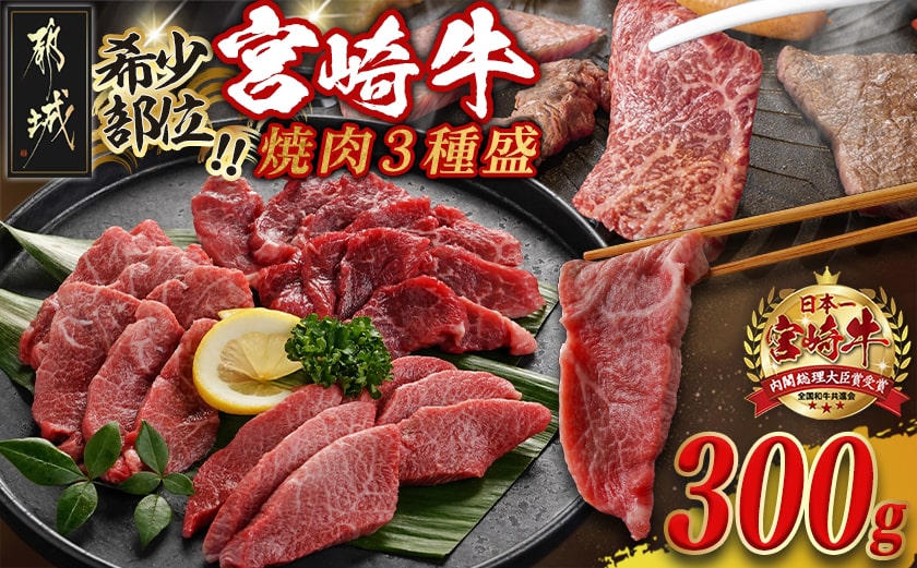 牛肉好き必見!宮崎牛希少部位の焼肉☆お楽しみ3種盛(100g×3種)_14-J702