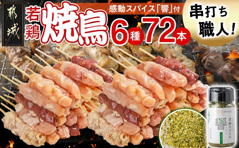 串打ち職人の若鶏焼鳥6種盛(72本)&感動スパイス響!付き_18-1401