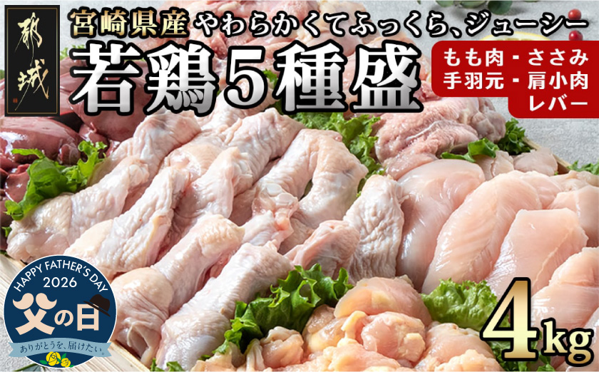【父の日】宮崎県産若鶏 5種盛4kgセット≪6月18日～21日お届け≫_AA-G302-FG