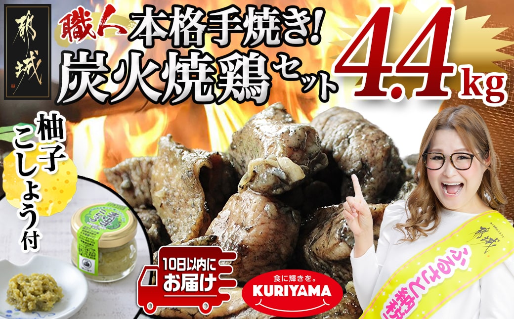 本格手焼き!炭火焼鶏4.4kg(ゆずこしょう付)≪みやこんじょ特急便≫_AC-1411-Q_【 鶏 肉 鶏肉 国産 とり 小分け 炭火焼き 】