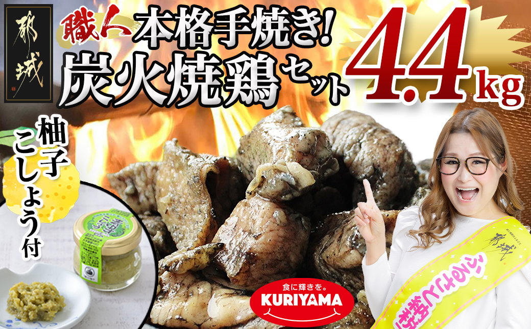 本格手焼き!炭火焼鶏4.4kg(ゆずこしょう付)_AC-1411_【 鶏 肉 鶏肉 国産 とり 小分け 炭火焼き 】