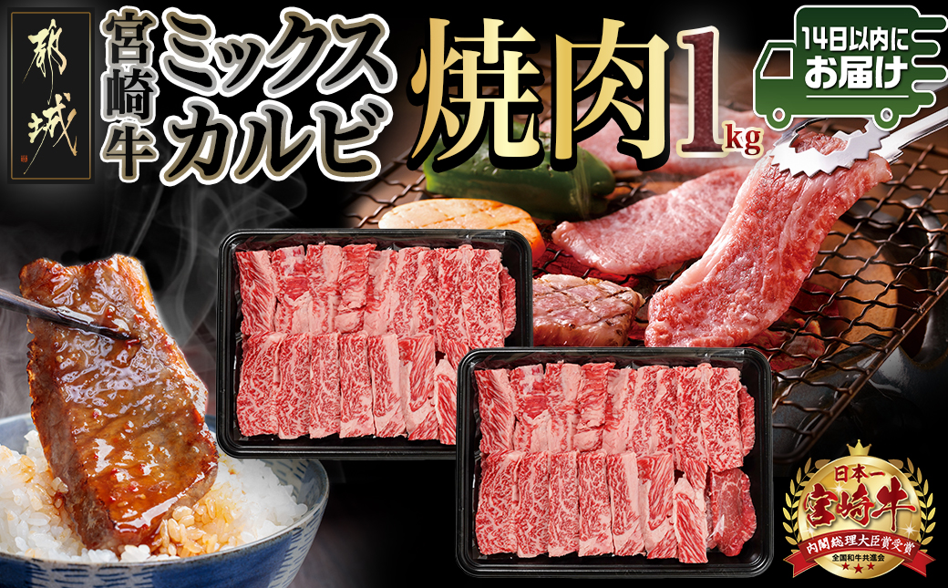 宮崎牛ミックスカルビ焼肉500g×2≪みやこんじょ快速便≫_AC-8916-R_【肉 牛肉 焼き肉 焼肉 人気 おすすめ 国産 宮崎県産】
