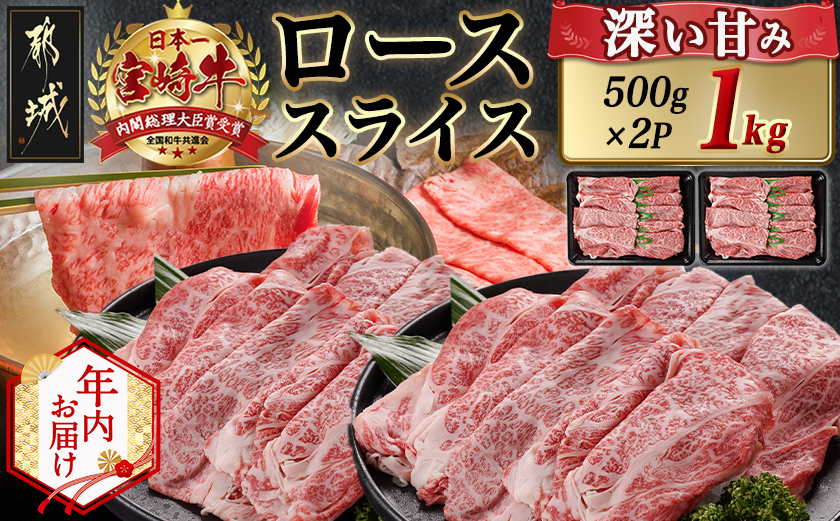 【年内お届け】宮崎牛ローススライス(500g×2P)≪2025年12月15日～31日お届け≫_AE-N402-HNY