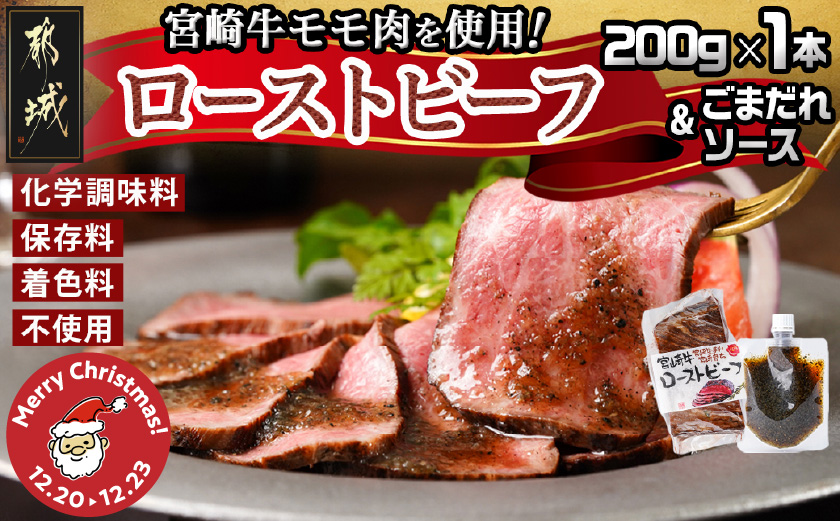 【☆クリスマス☆】宮崎牛ローストビーフ200g×1本(ごまだれステーキソース付き)≪12月20日～23日お届け≫_AO-J902-OJX