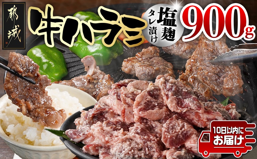 牛ハラミ 塩麹タレ漬け900g≪みやこんじょ特急便≫_LG8-3309-Q_【肉 牛肉 焼き肉 焼肉 人気 おすすめ】