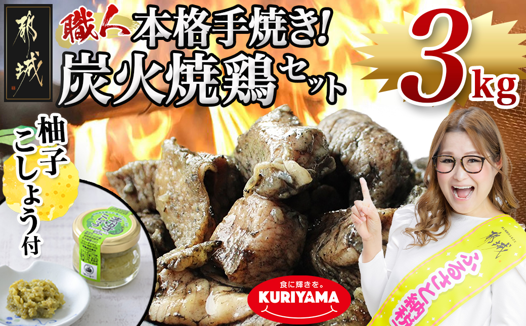 本格手焼き!炭火焼鶏3kg(ゆずこしょう付)_MJ-1417_【 鶏 肉 鶏肉 国産 とり 小分け 炭火焼き 】