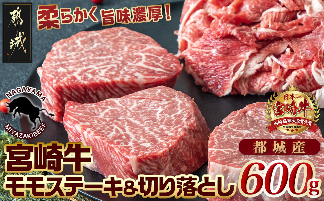 宮崎牛モモステーキ・切り落とし600gセット_MJ-2510_【肉 牛肉 切り落とし 焼き肉 焼肉  ステーキスライス すき焼き しゃぶしゃぶ 人気 おすすめ 国産】