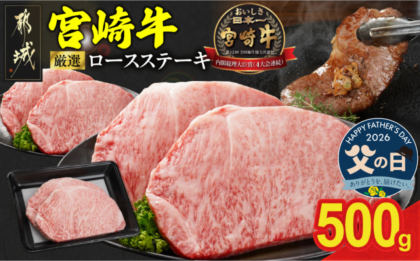 【父の日】宮崎牛ロースステーキ2枚 計500g≪6月18日～21日お届け≫_MJ-N201-FG