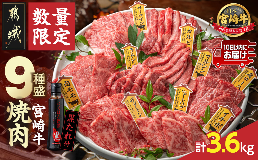 【数量限定】宮崎牛9種盛り焼肉セット(各600g×3P)≪みやこんじょ特急便≫_MM-31-006-1800g-Q_【肉 牛肉 焼き肉 焼肉 人気 おすすめ 国産 宮崎県産】