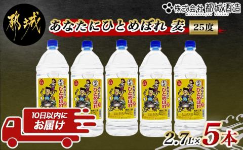 [都城酒造]あなたにひとめぼれ 麦(25度)2.7L×5本 ≪みやこんじょ特急便≫