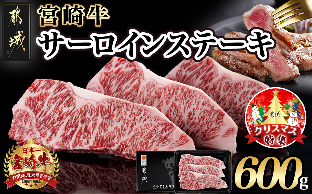 [令和6年10月1日より寄附金額見直し(値下げ)予定][☆クリスマス☆]宮崎牛サーロインステーキ200g×3枚≪12月20日〜23日お届け≫