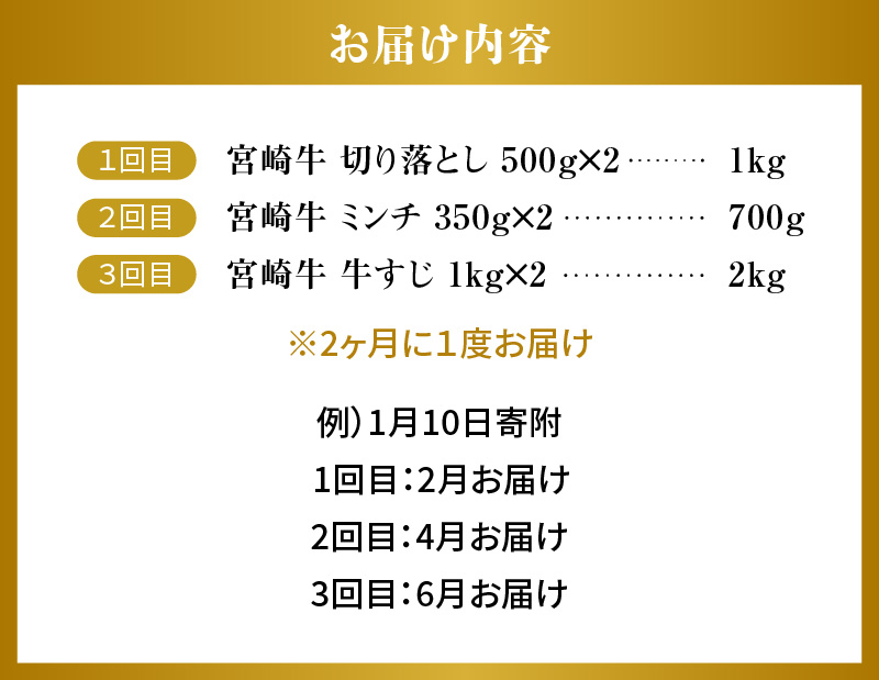 【定期便3回】宮崎牛 普段使い定期便 N0140-YD0245