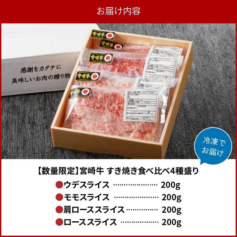 【数量限定】宮崎牛すき焼き食べ比べ4種盛り 200g×4種 N0140-YC525