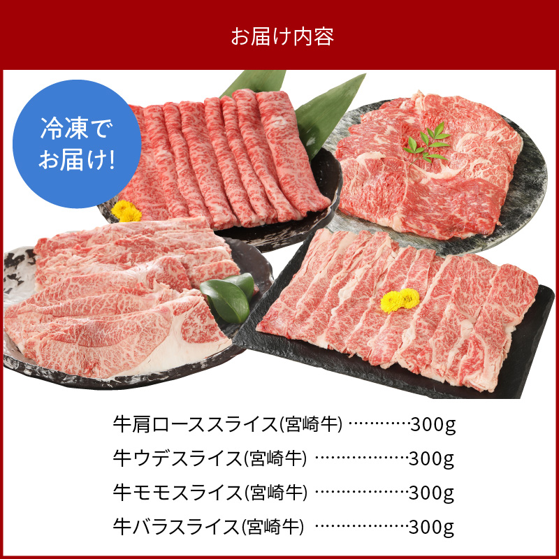 宮崎牛4種食べ比べスライス1.2kg N0147-YC232