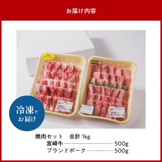 宮崎牛・宮崎ブランドポーク焼肉各500g N023-YZC019