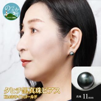 タヒチ黒真珠 ピアス 真珠 11mm 14Kホワイトゴールド　N0119-YI025