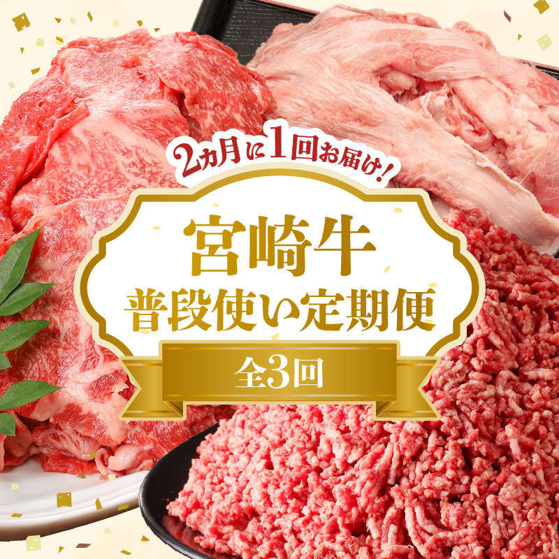 【定期便3回】宮崎牛 普段使い定期便 N0140-YD0245