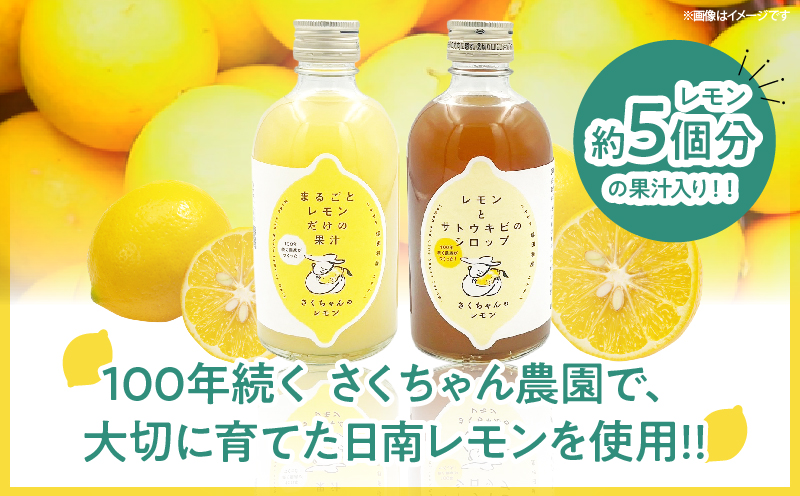 果汁100％「まるごとレモンだけの果汁」と「レモンとさとうきびのシロップ」セット 合計2本 果物 フルーツ くだもの れもん 檸檬 サトウキビ 柑橘 ジュース 飲料 ドリンク 国産 無添加 保存料不使用 ギフト 贈り物 贈答 プレゼント 宮崎県 日南市 送料無料_BC135-25
