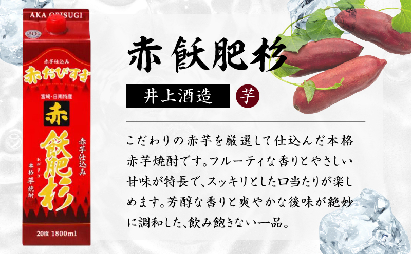 赤飫肥杉 パック 6本 1800ml 20度 本格芋焼酎 焼酎 お酒 アルコール 飲料 国産 焼酎ハイボール 晩酌 家呑み 宅呑み ご褒美 お祝い 記念日 手土産 ギフト 贈り物 おすすめ 宮崎県 日南市 送料無料_FF13-25