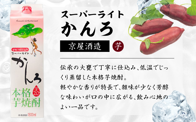 スーパーライトかんろ パック 6本 1800ml 20度 本格芋焼酎 焼酎 お酒 アルコール 飲料 国産 焼酎ハイボール 晩酌 家呑み 宅呑み ご褒美 お祝い 記念日 手土産 ギフト 贈り物 おすすめ 宮崎県 日南市 送料無料_FF14-25