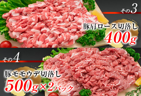 豚肉 切り落とし 4種 セット 合計2.2kg 日南市産 ポーク 国産 食品 おかず お弁当 おつまみ 万能食材 豚ロース 豚バラ 豚モモ 豚ウデ 切落し 食べ比べ 人気 おすすめ カレー 焼肉 生姜焼き 炒め物 大容量 お取り寄せ おすそ分け 宮崎県 日南市 送料無料_BC108-25