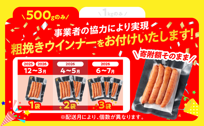 【2月末までにお届け】【畜産農家応援】数量限定 厳選 宮崎牛 赤身 焼肉 計500g 粗挽きウインナー 牛肉 国産 焼き肉 BBQ 鉄板焼き バーベキュー 人気 黒毛和牛 肩ウデ モモ A4 A5 等級 ギフト 贈答 小分け 食品 選べる ミヤチク 宮崎県 日南市 送料無料_BD121-25-ZO-02 2月末までにお届け（粗挽きウインナー1袋）