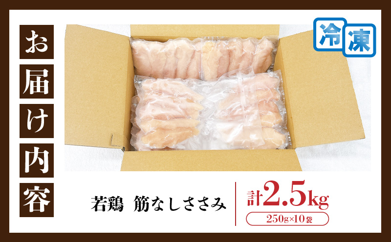 【ANA限定】若鶏 筋なし ささみ 計2.5kg 鶏肉 国産 チキン ササミ 人気 小分け 便利 おかず お弁当 食品 真空パック ヘルシー 高タンパク 低カロリー 焼肉 唐揚げ サラダ グルメ お取り寄せ おすすめ ご褒美 記念日 お祝い おすそ分け 日南市 宮崎県 送料無料_C131-24
