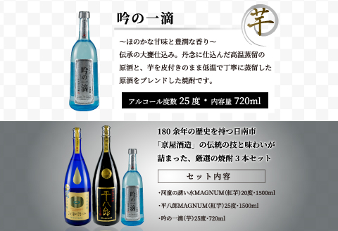 希少 京屋酒造 飲み比べ 本格 芋焼酎 セット 合計3.7L以上 お酒 アルコール 飲料 飲み物 国産 呑み比べ 晩酌 家呑み 宅呑み バラエティ ブレンド ご褒美 お祝い 記念日 おもてなし パーティー お取り寄せ おすそ分け おすすめ 地酒 宮崎県 日南市 送料無料_F38-20