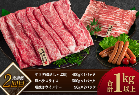 数量限定 1度に3種 お届け 3か月 お楽しみ 定期便 お肉 加工品 すぐれもの セット 総重量3.5kg以上 宮崎牛 牛肉 ビーフ 黒毛和牛 宮崎県産 豚肉 ポーク 国産 食品 惣菜 おかず 焼肉 しゃぶしゃぶ とんかつ ハンバーグ ウインナー お取り寄せ 日南市 送料無料_IC3-23