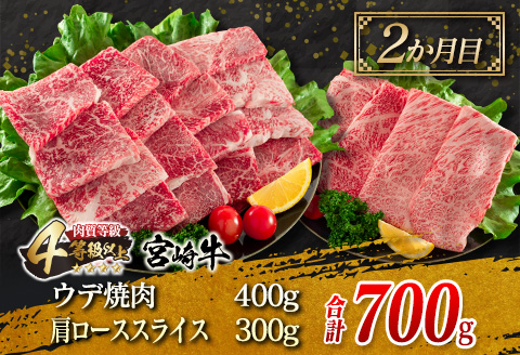 3か月 お楽しみ 定期便 宮崎牛 焼肉 スライス セット 総重量2.3kg 牛肉 ビーフ 黒毛和牛 国産 ブランド牛 ばら もも うで 肩ロース すき焼き しゃぶしゃぶ BBQ A4ランク以上 4等級以上 ご褒美 お祝い 記念日 おもてなし 食べ比べ お取り寄せ グルメ 送料無料_JC2-23