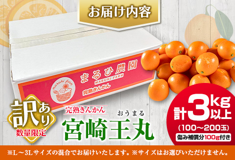 先行予約 訳あり 完熟 きんかん 宮崎王丸 計3kg以上 傷み補償分付き 数量限定 期間限定 フルーツ 果物 くだもの 柑橘 金柑 訳アリ おすすめ おすそ分け ご家庭用 ご自宅用 お取り寄せ 国産 食品 デザート おやつ 甘露煮 産地直送 宮崎県 日南市 送料無料_B245-25