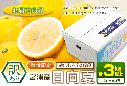 先行予約 訳あり 宮浦産 蔵出し 日向夏 計3kg以上 期間限定 数量限定 フルーツ 果物 くだもの 柑橘 みかん 令和8年発送 国産 産地直送 新鮮 食品 ジュース デザート フルーツサンド おやつ ご褒美 おすそ分け ご家庭用 ご自宅用 宮崎県 日南市 送料無料_BC131-25
