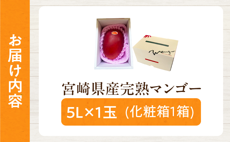 特大5Lサイズ 宮崎県産 完熟マンゴー 1玉 化粧箱入り 令和8年発送分 期間限定 数量限定 フルーツ 果物 くだもの 国産 食品 デザート おすすめ ご褒美 贅沢 産地直送 特大 希少 お祝 お土産 プレゼント ギフト 贈り物 宮崎県 日南市 送料無料_C107-23 1玉