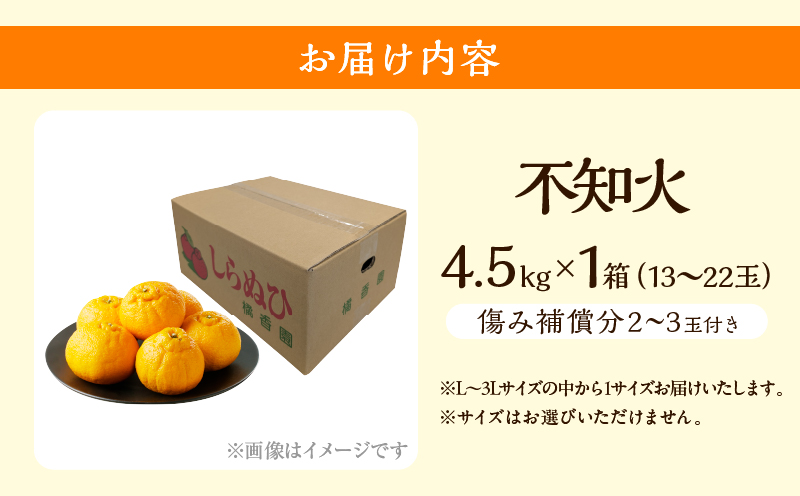 先行予約 不知火 計4.5kg 傷み補償分付き 期間限定 果物 くだもの フルーツ 蜜柑 ミカン 柑橘 おやつ デザート みかんジュース ゼリー シャーベット おすすめ おすそ分け 国産 食品 産地直送 お祝い お返し ギフト 贈り物 贈答 宮崎県 日南市 送料無料_CB112-25