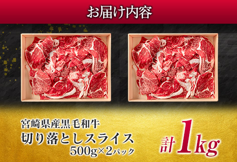 数量限定 黒毛和牛 切り落とし スライス 計1kg 牛肉 ビーフ 国産 食品 おかず お弁当 おつまみ 焼肉 BBQ 鉄板焼き 肉巻き 肉じゃが 牛丼 炒め物 カレー シチュー 小間切れ こま切れ お祝 記念日 イベント 小分け お取り寄せ グルメ 宮崎県 日南市 送料無料_CB70-23