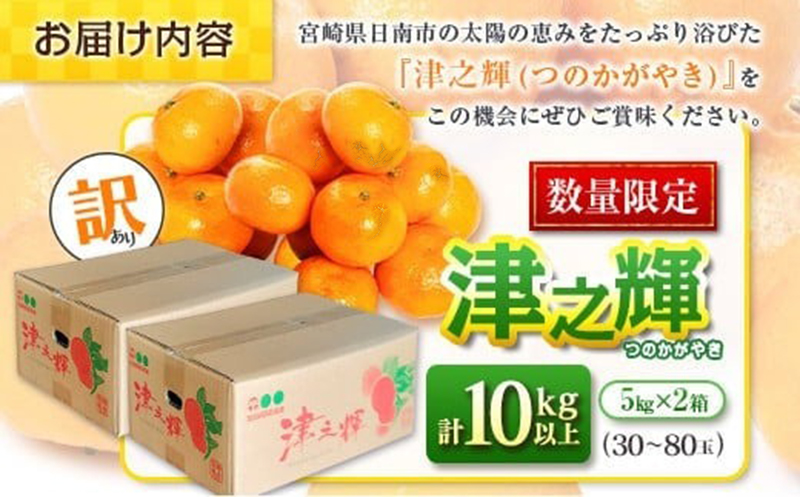先行予約 訳あり 津之輝 つのかがやき 10kg以上 (5kg×2箱) 希少 期間限定 数量限定 フルーツ 果物 くだもの 柑橘 みかん 令和8年発送 国産 食品 おすすめ デザート おやつ みかんジュース フルーツサンド ご家庭用 おすそ分け 宮崎県 日南市 送料無料_D74-23 10kg以上 (5kg×2箱)