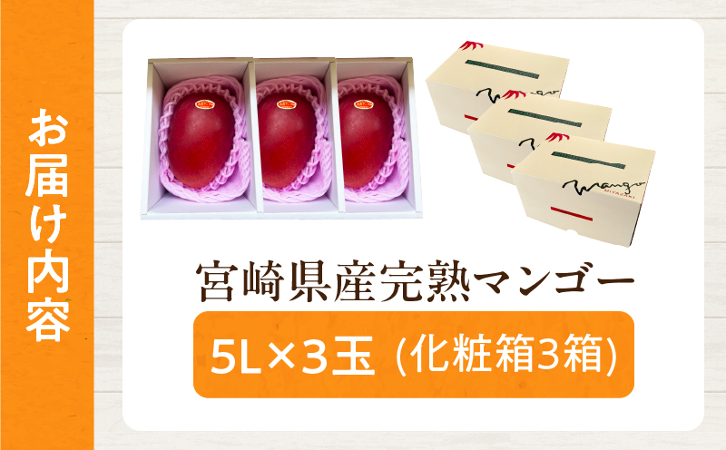 特大5Lサイズ 宮崎県産 完熟マンゴー 3玉 化粧箱入り 令和8年発送分 期間限定 数量限定 フルーツ 果物 くだもの 国産 食品 デザート おすすめ ご褒美 贅沢 産地直送 特大 希少 お祝 お土産 プレゼント ギフト 贈り物 宮崎県 日南市 送料無料_FF7-24 3玉